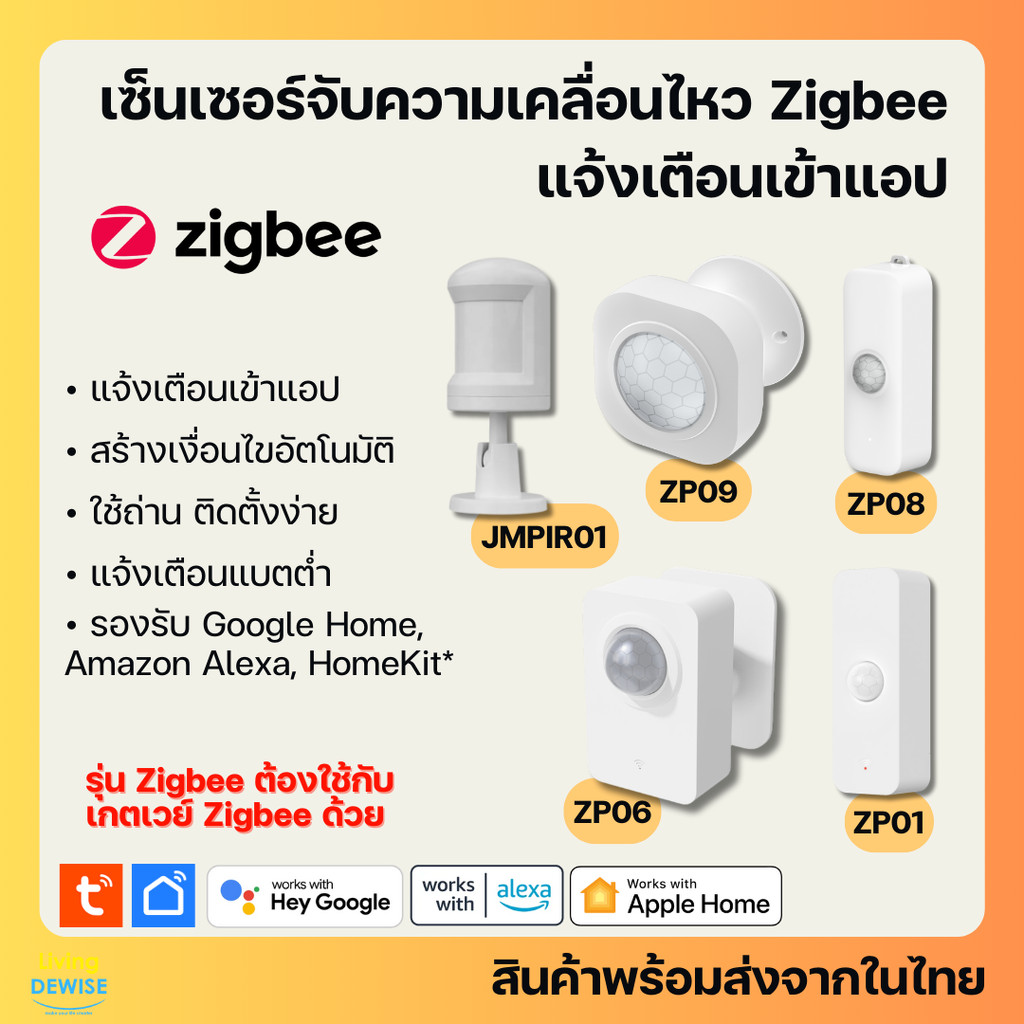 Tuya เซ็นเซอร์จับความเคลื่อนไหว Zigbee แจ้งเตือนสร้างเงื่อนไขสั่งงานอื่นๆในแอป(JMPIR01, ZP01, ZP06, 