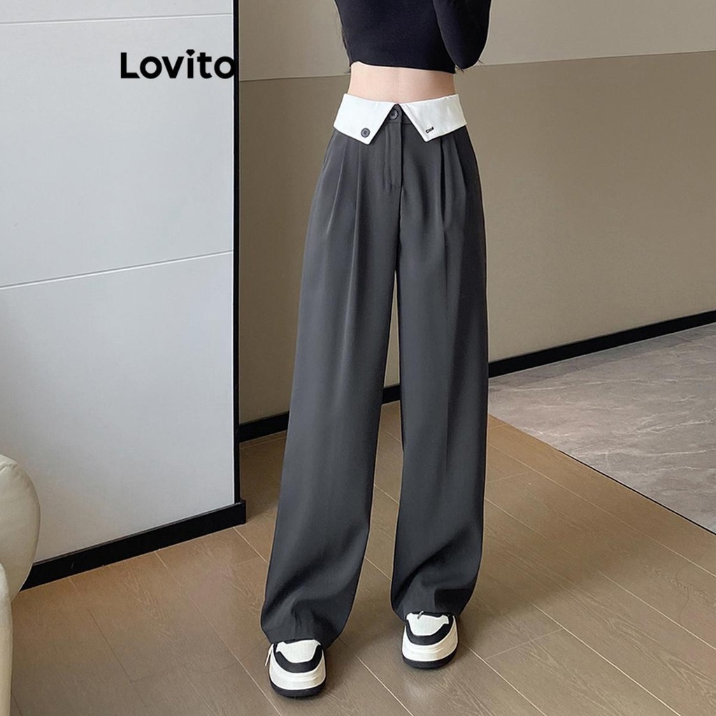Lovito กางเกง บล็อกสี ธรรมดาสบาย ๆ สำหรับผู้หญิง LNM73199