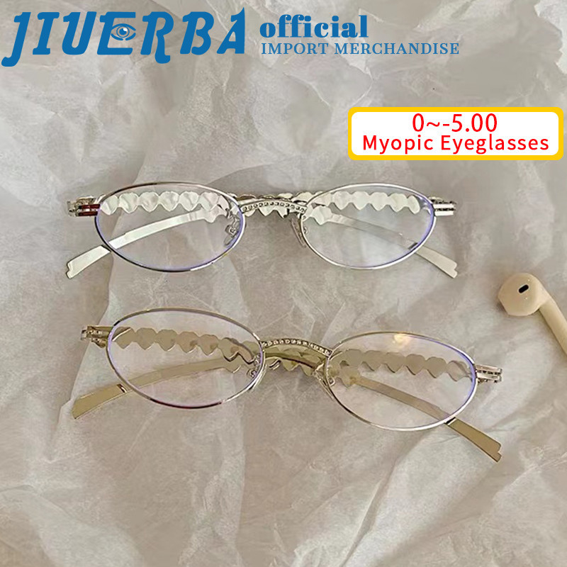 JIUERBA 8158แฟชั่นโลหะรูปไข่ที่กําหนดเองสายตาสั้นแว่นตากรอบ0 ~-5.00และคลาสสิกผู้หญิงป้องกันรังสีสายตาสั้นแว่นตาแสง