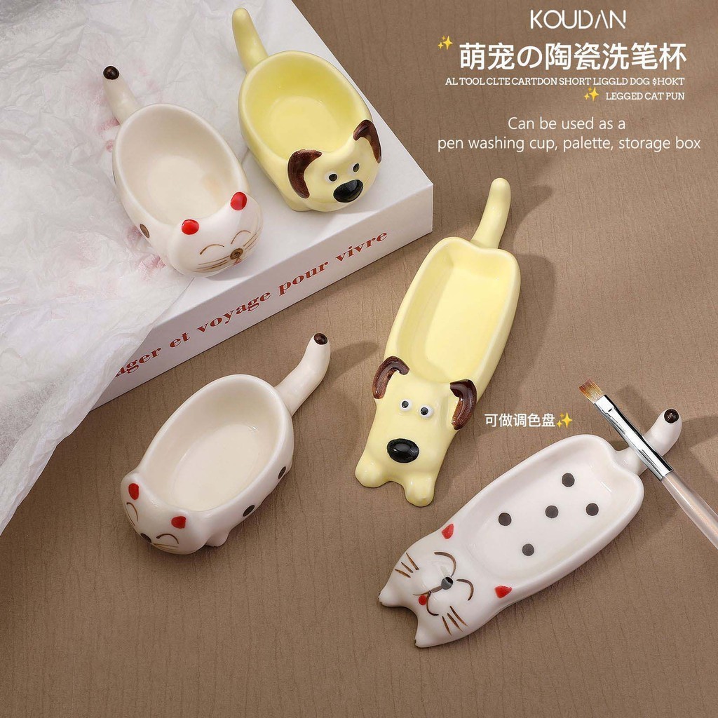 เล็บเครื่องมือทําเล็บเล็บแปรงเซรามิคล้างถ้วยสัตว์เลี้ยงน่ารักสีขาวสีเหลืองสุนัขแมวจุ่มซอส คูดัน