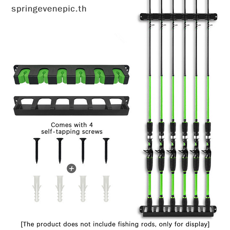 Springevenepic ผู้ถือคันเบ็ด 6-Rod Rack แนวตั้งเสาผู้ถือ Wall Mount Modular สําหรับโรงรถตกปลา Pole ขาตั้งจอแสดงผลกรอบคงที่ใหม่
