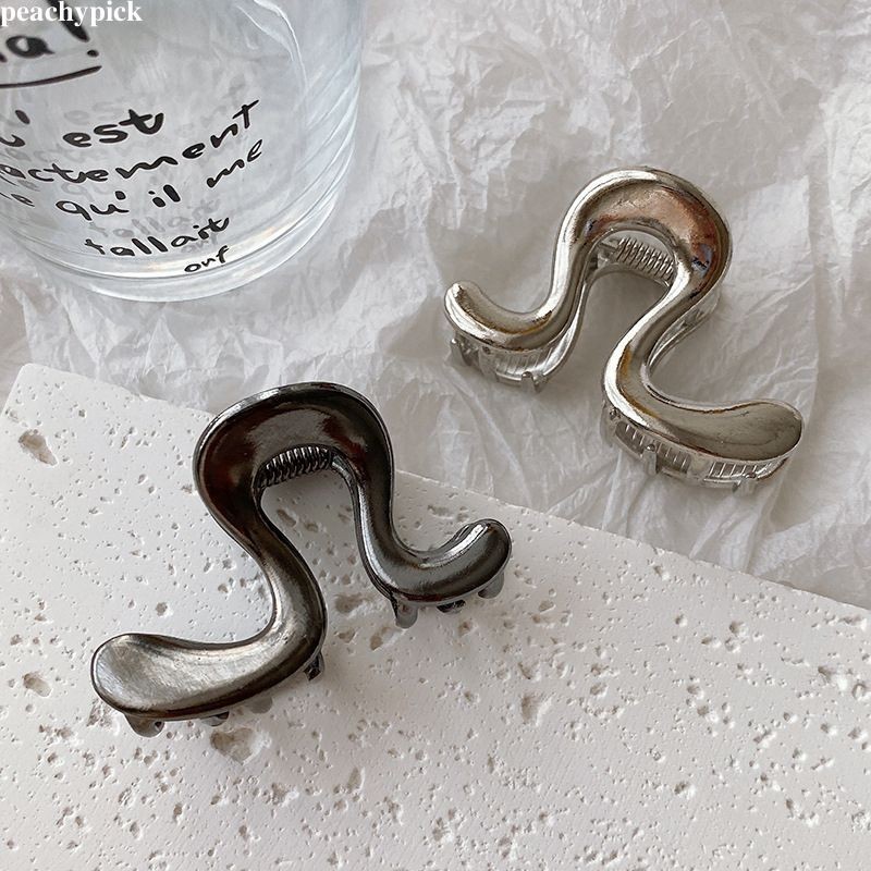 peachypickAdvanced Temperament Silver Hair Claw Clip Small Hair Claw Clip Irregular Wave Hair Clip
