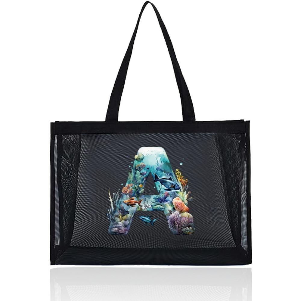 กระเป๋าช้อปปิ้งตาข่ายสะดวกสบาย,กระเป๋าเดินทาง,กระเป๋าถือขนาดใหญ่ Fish Letter Pattern - รูปที่ 4