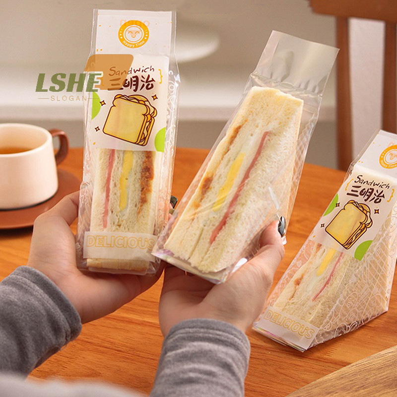 [LSHE] 100 ชิ้นแซนวิชบรรจุภัณฑ์พลาสติกถุงสามเหลี่ยมโปร่งใสสําหรับขนมปังก้นกระเป๋าตกแต่งงานเลี้ยงวันเกิดรักษาใหม่