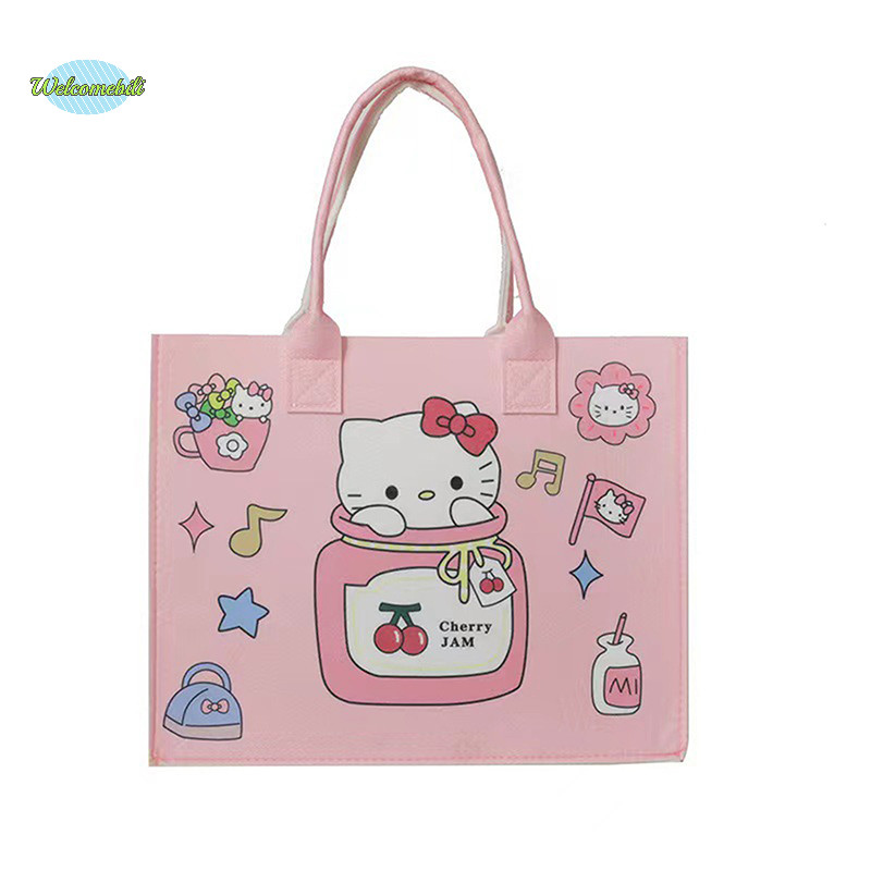 [ยินดีต้อนรับ] Sanrio Hello Kitty Felt Bag Kuromi Cinnamoroll กระเป๋าสะพายสตรีกระเป๋าถือ Crossbody Casual ความจุขนาดใหญ่ช้อปปิ้งสาวของขวัญใหม่