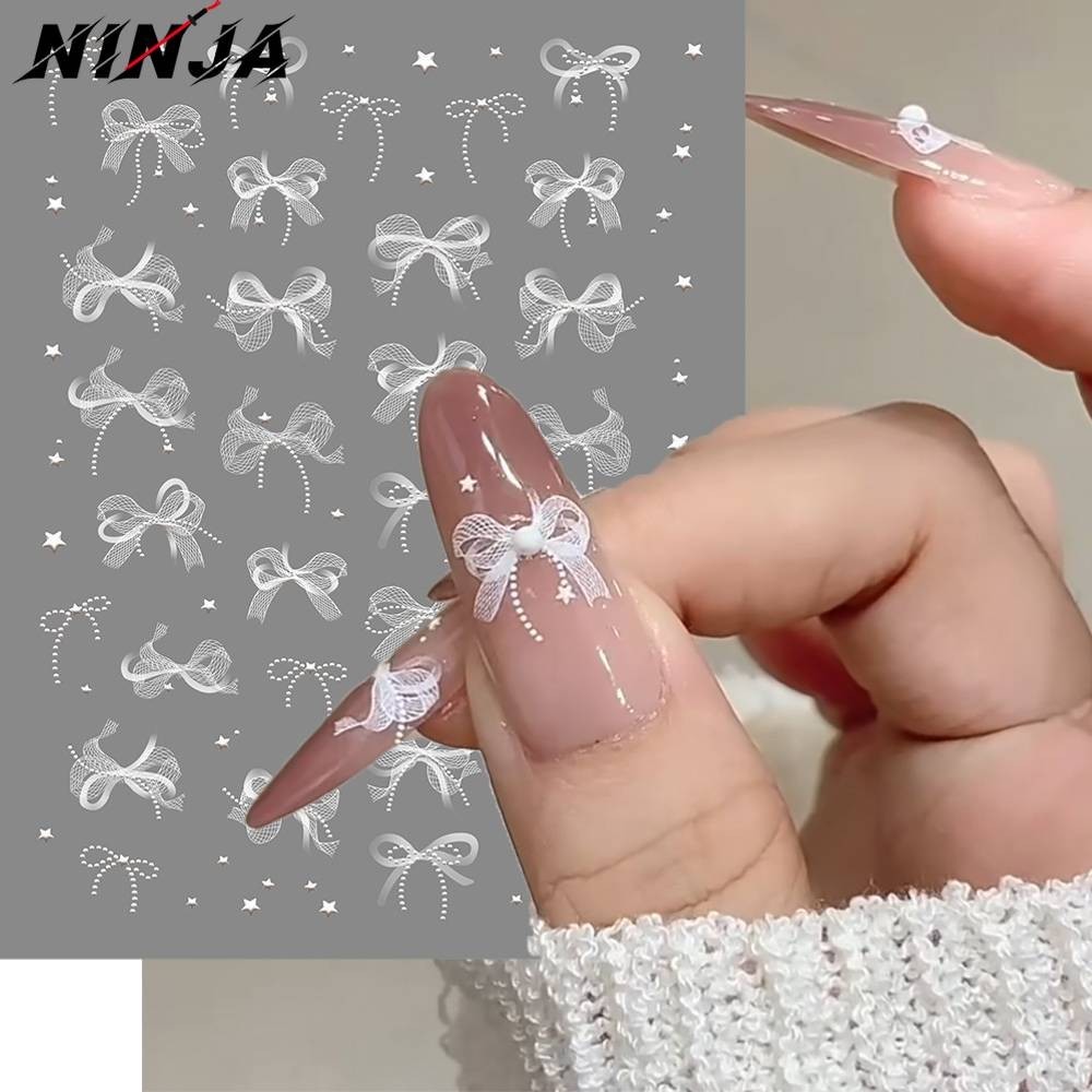 5d นูน Mini Bowknot สติ๊กเกอร์ติดเล็บ - สีดําสีขาว Self-Adhesive Bow Line Art Patch - Y2K, น่ารัก, หวาน - อุปกรณ์แต่งเล็บ DIY - INS สไตล์โบว์สติ๊กเกอร์ติดเล็บกันน้ํา
