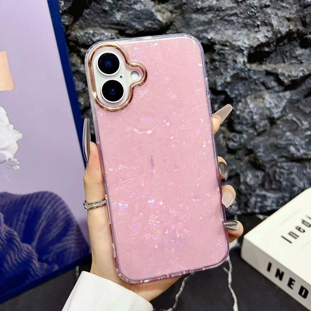 Dreamy ประกายสีชมพูรูปแบบเคสโทรศัพท์สําหรับ IPhone 16 15 Plus 14 13 12 11 Pro Max อะคริลิค Anti Drop เคสป้องกันสองด้านเคลือบ IMD Hard ฝาหลัง