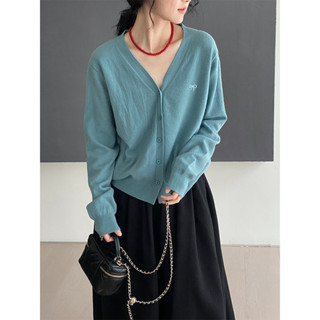 ฤดูใบไม้ร่วงใหม่สไตล์ปักถักคาร์ดิแกนผู้หญิงสไตล์เกาหลีอ่อนโย…