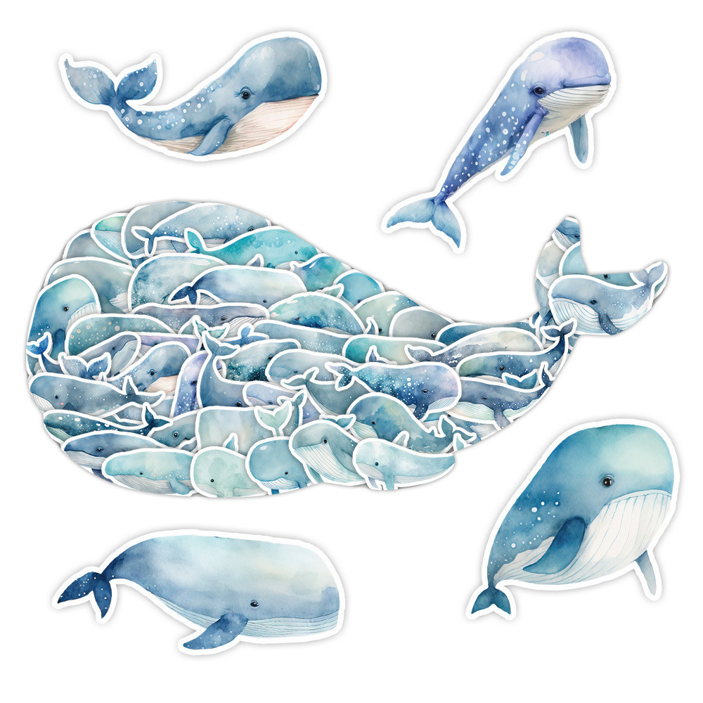 💥พร้อมส่ง💥Cute BLUE OCEAN 50แผ่น STICKER ชีวิตทางทะเล ปลาวาฬ ฉลาม ปู เต่าทะเล สติ๊กเกอร์ ใช้ซ้ำได้ กระโปรงหลังรถ