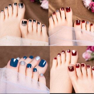 PPHOO✨#F เล็บปลอม พร้อมส่ง เล็บเท้า กล่อง 24 ชิ้น