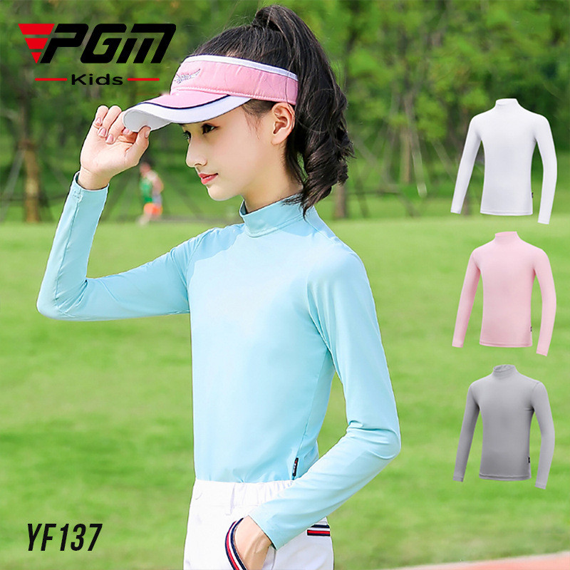 PGM YF137 สาวกอล์ฟเสื้อฤดูร้อนป้องกันแสงแดดเด็กแขนยาวผ้าไหมน้ําแข็งท็อปส์เสื้อระบายอากาศแห้งเร็ว จุดต่ําสุด เสื้อยืด