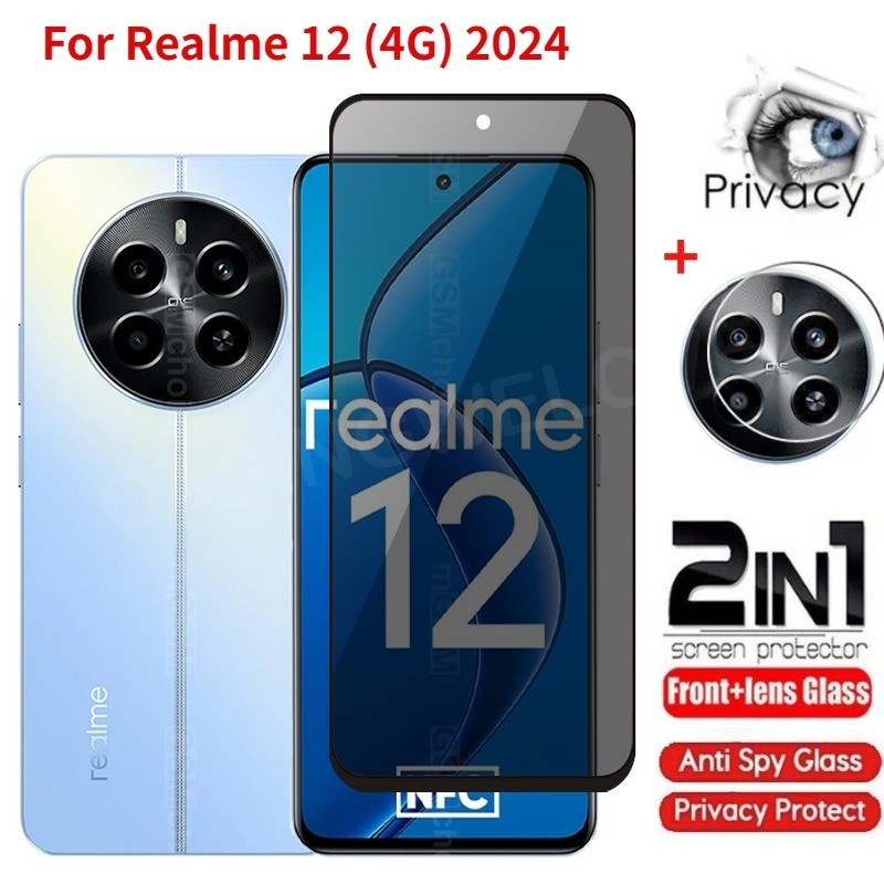 2in1 Realme 12 2024 กระจกนิรภัยส่วนตัว Anti-Spy คลุมทั้งหมดปกป้องหน้าจอ Anti Peek ฟิล์มความเป็นส่วนตัวสําหรับ Realme 14 15 15T 13 12 12x 12 + Realme12 + x 4G 5G Anti Peek ฟิล์มความเป็นส่วนตัว