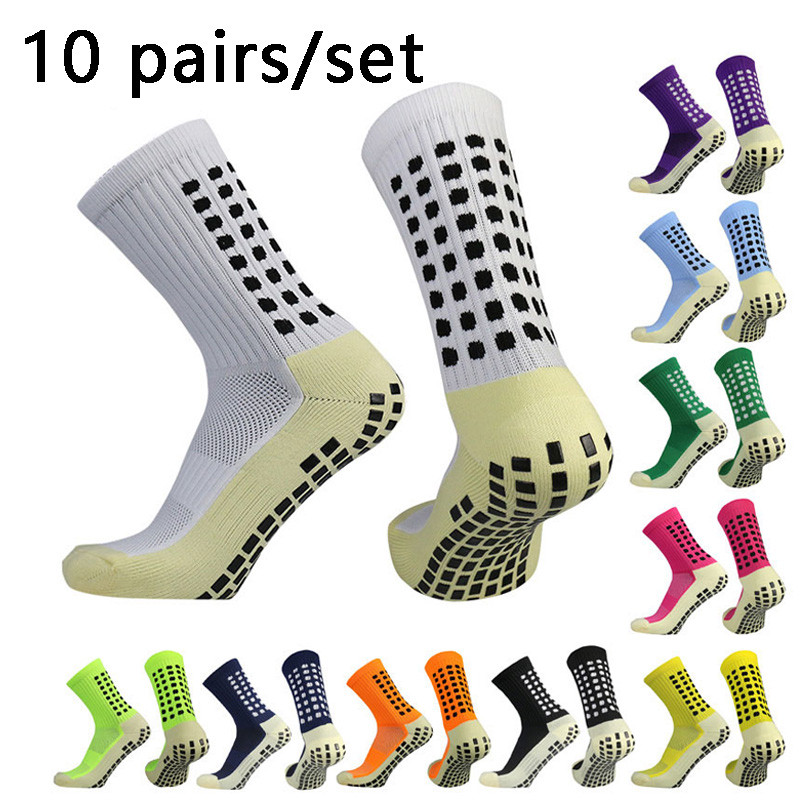 10 Pairs/lot Men Womens Football Socks Cotton Square Silicone Suction Cup Grip Anti Slip Soccer Spor