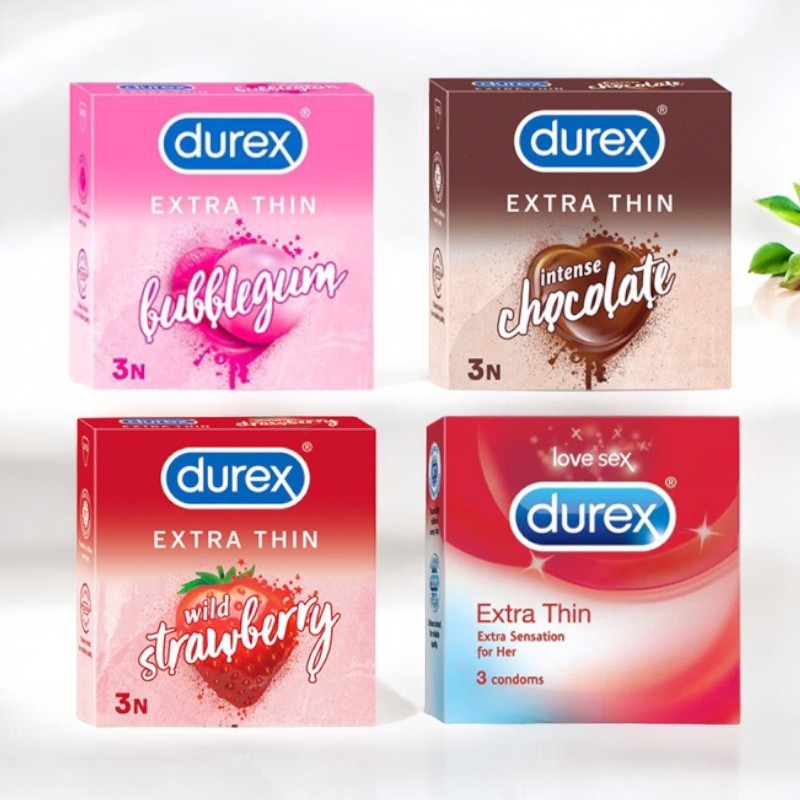 Durex Wild 4 Flavor Condoms for Men 3 Count Durex ถุงยางอนามัยบางพิเศษ 1 กล่อง 3 ชิ้น 4 รสชาติ ขนาด 53 มม.