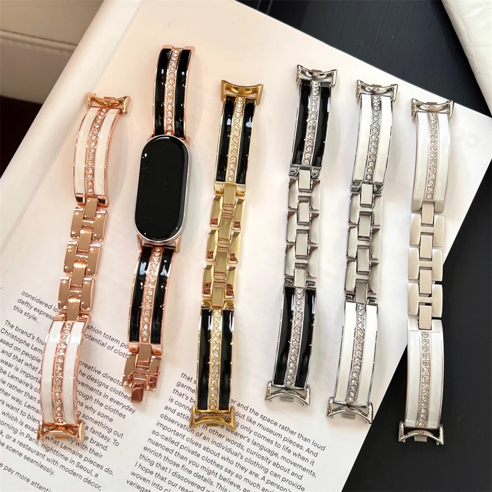 เพชรหรูหราสําหรับ Xiaomi Mi Band 9 8 นาฬิกาโลหะ Baracelet สําหรับ Xiaomi Smart Band Band 9 8 ผู้หญิง