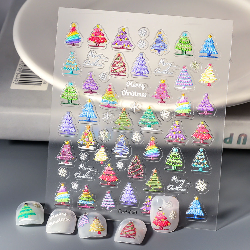 คริสต์มาส Snowflake Trees สติ๊กเกอร์ติดเล็บ Xmas สติ๊กเกอร์ติดเล็บพร้อมเอฟเฟกต์ 3 มิติ