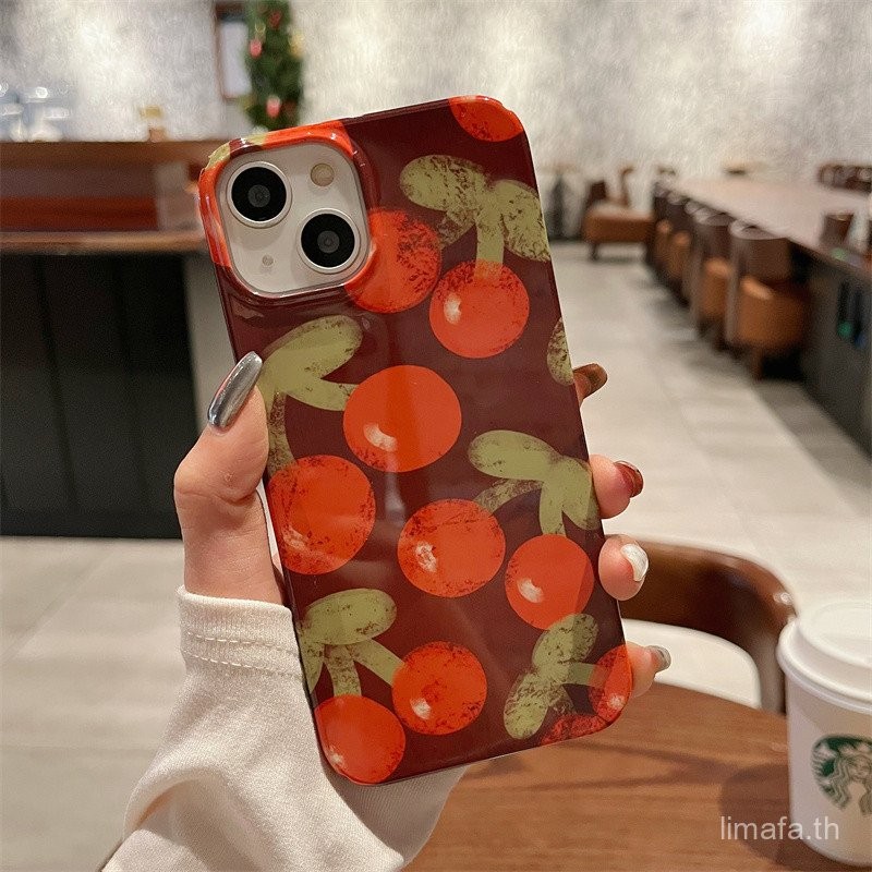 ภาพวาดสีน้ำมันศิลปะสร้างสรรค์เคสโทรศัพท์มือถือเชอร์รี่สำหรับ iPhone 11PROMAX 12PROMAX 13PROMAX 11 12 12 13 14 15 PRO MAX XR x XS 8PLUS เคสแข็งกันกระแทก