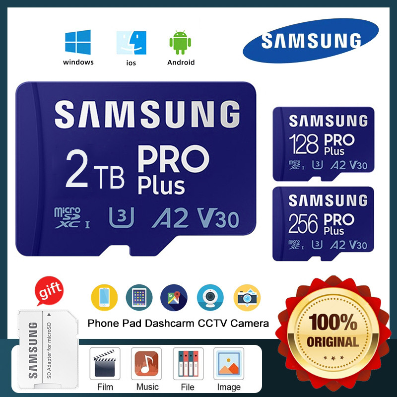 Samsung การ์ดหน่วยความจํา PROPlus MicroSD Card 2TB 1TB 512GB TF Flash Card U3 A2 V30 4K UHS-I สําหรั