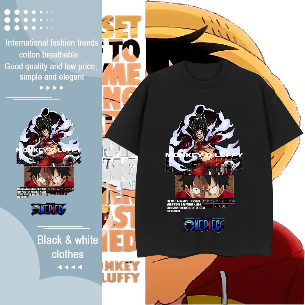 ONE PIECE LUFFY ANIME TEE ลูฟี่ การพิมพ์ หลวม ระบายอากาศได้ คอกลม เสื้อเชิ้ตผ้าฝ้าย