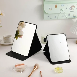Sevenhome3e กระจกโต๊ะเครื่องแป้งตั้งโต๊ะ, กระจกพับทรงสี่เหลี่ยมเครื่องสําอาง, กระจกตั้งโต๊ะหนัง PU ปรับได้แบบพกพาเรียบง่าย