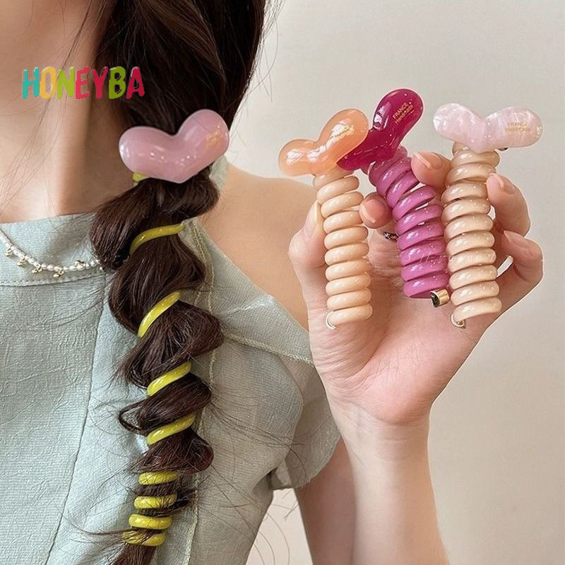 <Honeyba>แฟชั่นผมหางม้าวงผมยืดหยุ่นเชือกผมหัวใจสําหรับผู้หญิงโทรศัพท์ลวดผูกผม Scrunchies Hairbandsสาวอุปกรณ์ผมดี