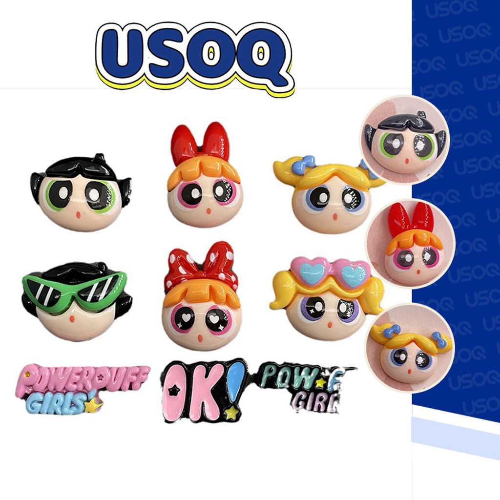 Usoq Jibbitz Crocs การ์ตูน Powerpuff Girls Cave รองเท้าหัวเข็มขัด DIY อุปกรณ์เสริม Crocs Charm Jibbitz ปุ่ม