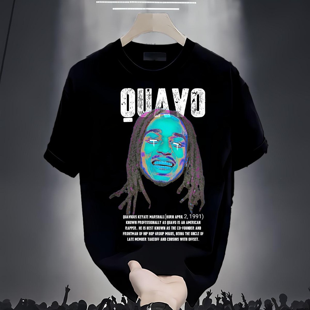 QUAVO Loose Edition Casual สไตล์ใหม่แขนสั้นนุ่มถนนเสื้อยืดด้านบนหัวกะโหลกศีรษะ