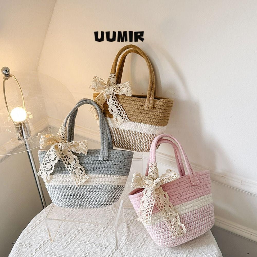 UUMIR กระเป๋าถือผ้าทอกระเป๋าสะพายไนลอนสีกากีสีเทาสีชมพูคุณภาพสูงสไตล์เกาหลีกระเป๋าโท้ทความจุขนาดใหญ่ฤดูร้อน