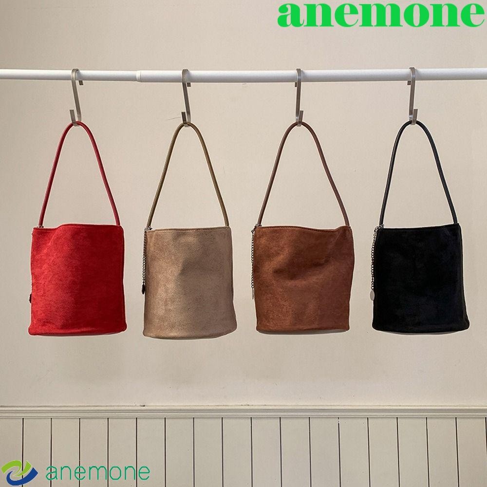 Anemone Suede Bucket Bag,กระเป๋าถือVINTAGE Matte Puหนังไหล่กระเป๋า,VINTAGEขนาดใหญ่ความจุน่ารักกระเป๋าใต้วงแขนกระเป๋าสุภาพสตรี