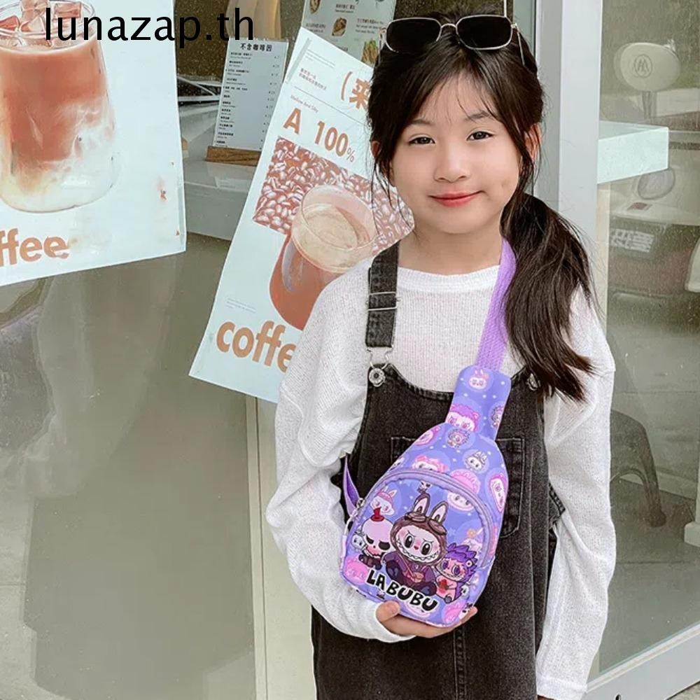 Lunazap Labubu กระเป๋าคาดหน้าอก,น้ําหนักเบาBreathableการ์ตูนกระเป๋าคาดเอว,น่ารักความจุขนาดใหญ่พิมพ์ไนลอนอะนิเมะกระเป๋าสะพายข้างขาออก