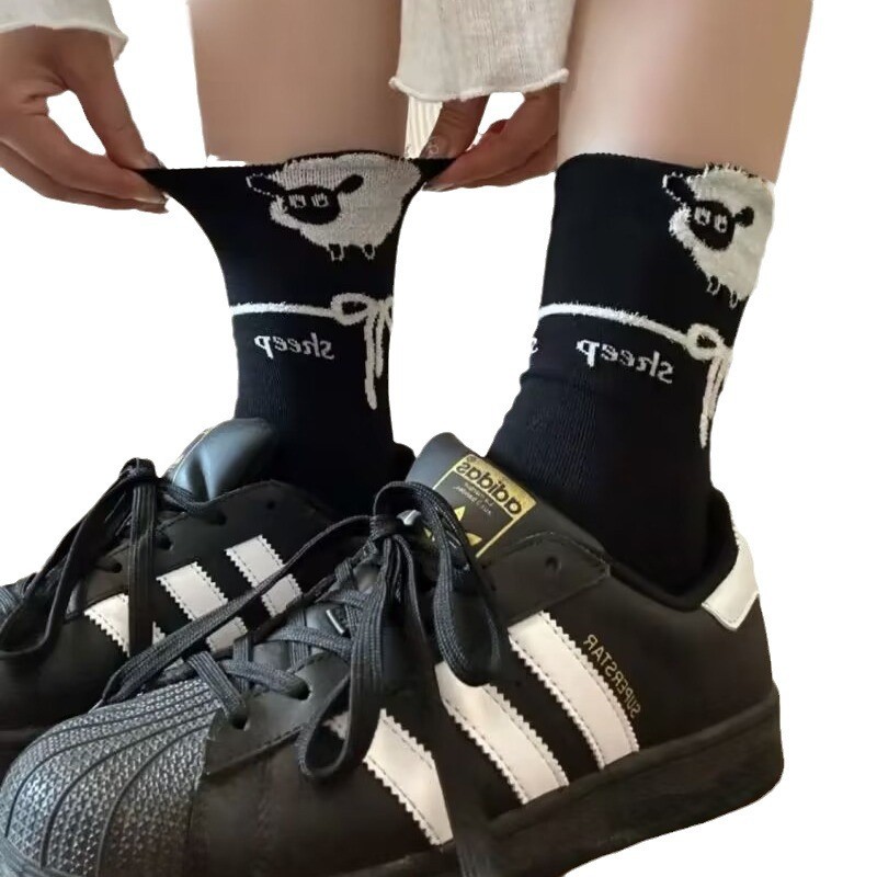 Ins Design น่ารักการ์ตูนแกะน้อย Kawaii กลางถุงเท้าหลอดสาวฤดูใบไม้ร่วง Preppy สไตล์ถุงเท้าหวาน - รูปที่ 6