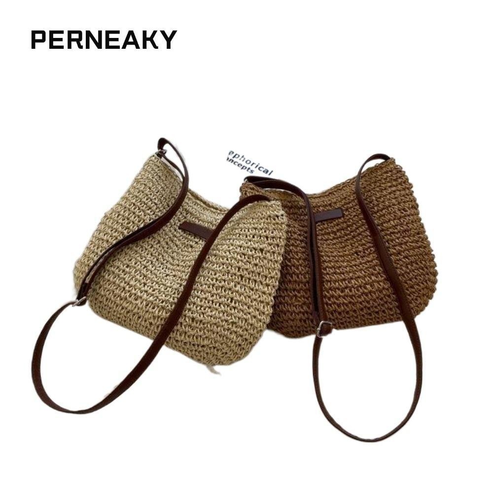PERNEAKY ฟางทอกระเป๋าเดินทางกระเป๋าถือผู้หญิงฟางถักกระเป๋า