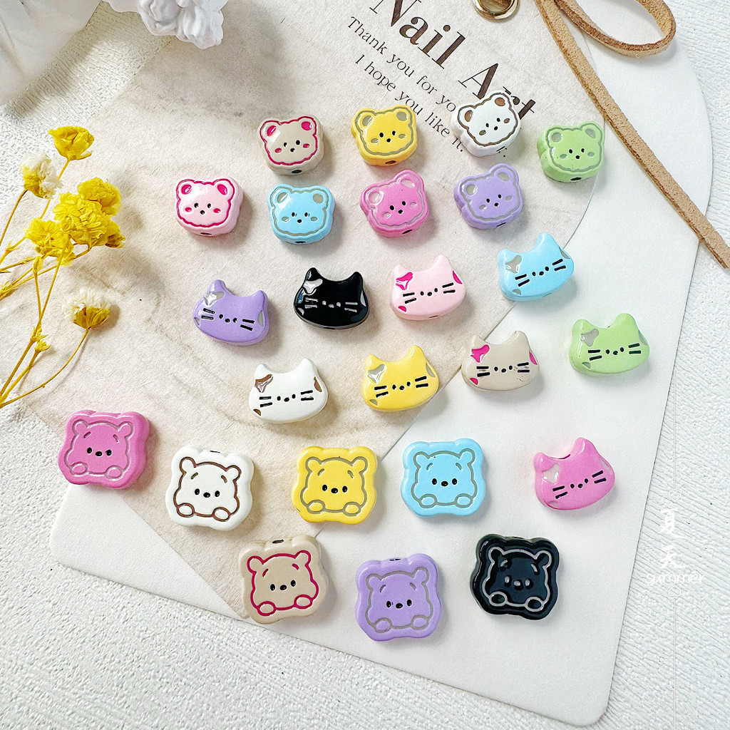 5ชิ้น/แพ็คน่ารักหมีน้อยลูกแมวโลหะผสมลูกปัด ทําเอง ลูกปัดวัสดุสําหรับโทรศัพท์โซ่สร้อยคออุปกรณ์ผมตกแต่ง