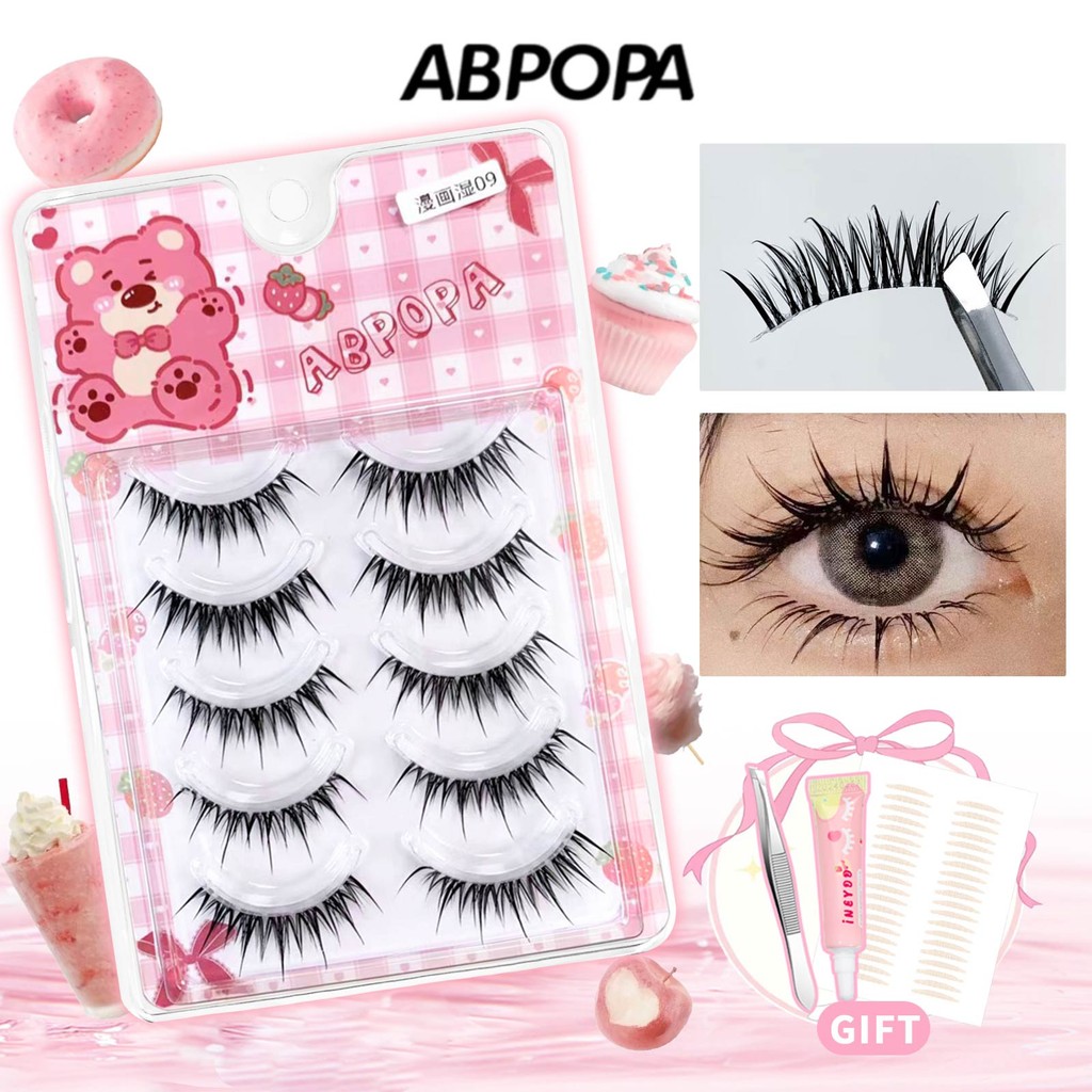 Abpopa Messy Style C Cluster ขนตาปลอมหนาเส้นใยพรีเมี่ยม 5 คู่