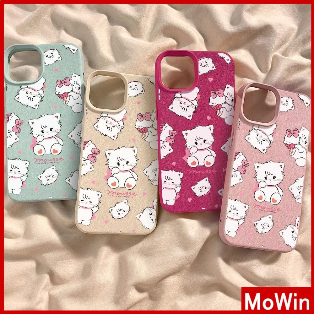 Movin - เคสหนัง iPhone 16 Pro Max iPhone 11 เนื้อนุ่ม TPU สีลูกกวาด ลายแมวน้อยสีขาวน่ารัก เข้ากันได้กับ iPhone15 Pro max 14 13 12 Pro max XS XR 7 Plus 8 Plus