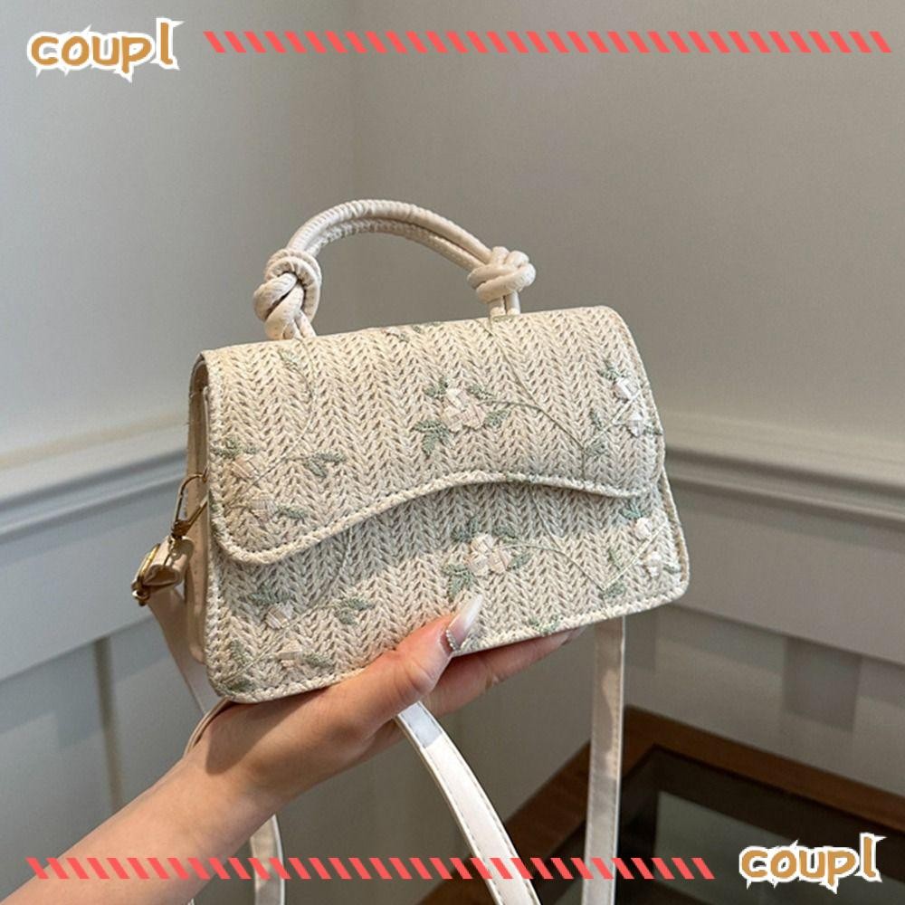 Coupl กระเป๋าฟาง,หวายHandmade Braidกระเป๋าถือ,แฟชั่นขนาดใหญ่ความจุหญ้าทอBohemianไหล่Messengerกระเป๋าสําหรับฤดูร้อนชายหาด