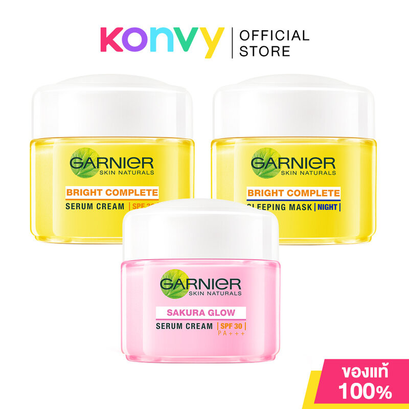 Garnier ผลิตภัณฑ์บำรุงผิว 18ml (Sakura Glow/Serum Cream/Sleeping Mask)