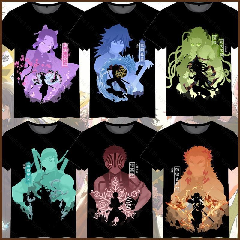 SY1 Demon Slayer อะนิเมะเสื้อยืดแขนสั้น Unisex เสื้อลําลองหลวม Kimetsu ไม่มี Yaiba กราฟิก Tee เสื้อ Plus SIze