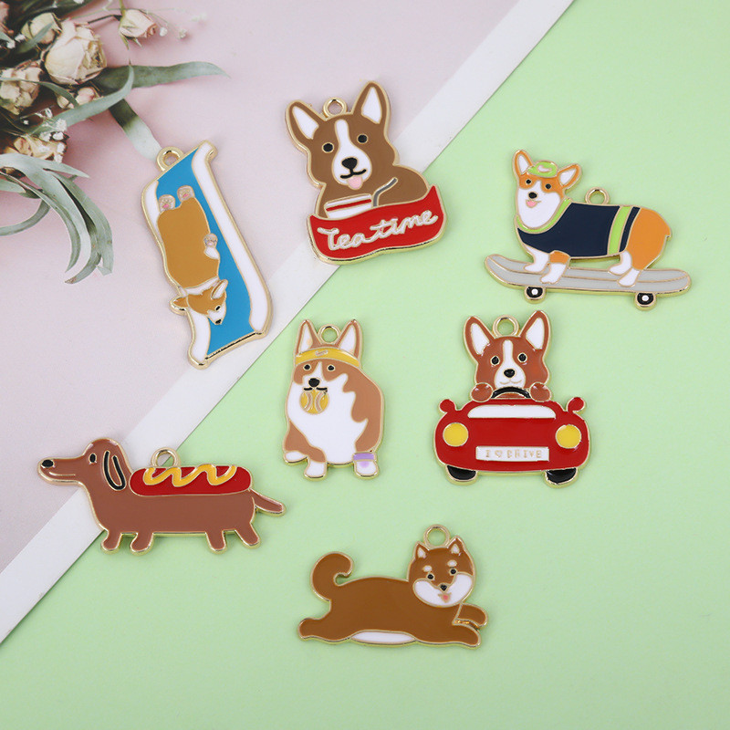 2 ชิ้น/ล็อตการ์ตูน Welsh Corgi สุนัขจี้ DIY เครื่องประดับอุปกรณ์เสริม Charms สําหรับผู้หญิง, Key Chain/ต่างหู/สร้อยคอจี้ Handmade DIY เครื่องประดับ 185