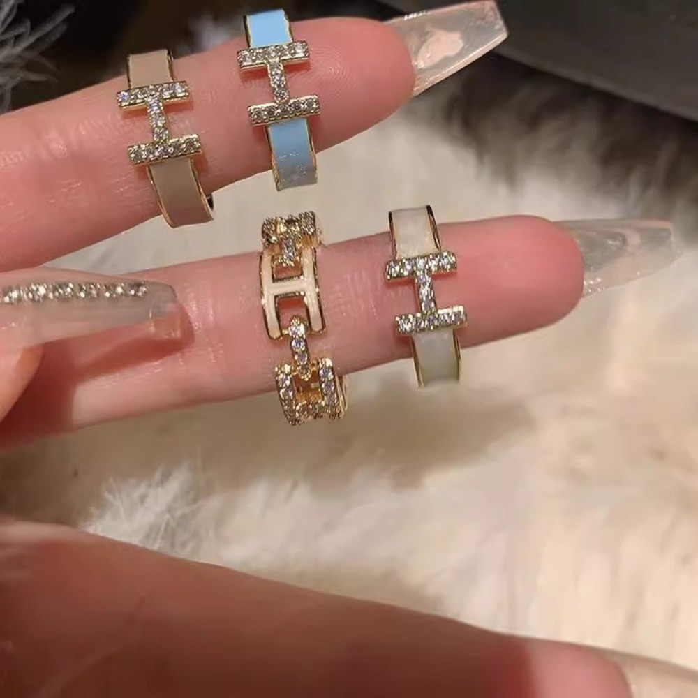 แฟชั่นโลหะผสม Rhinestone Letter H เปิดแหวนสําหรับสุภาพสตรี