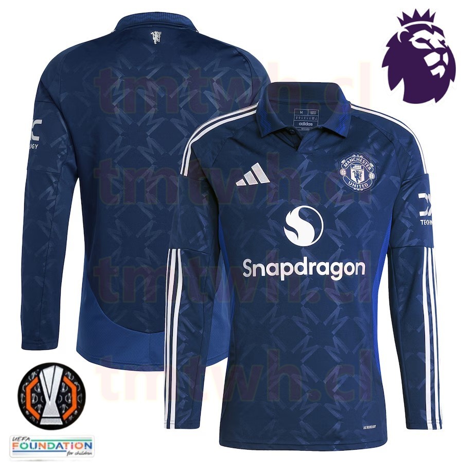 Man Utd 2024 เสื้อฟุตบอลแขนยาวผู้ชายผู้ใหญ่ Manchester United Away สีน้ําเงิน