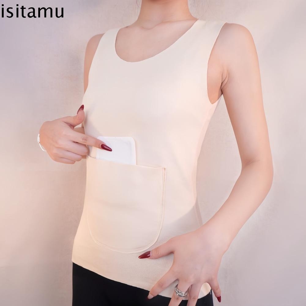 Isitaft เสื้อกล้ามความร้อนไร้รอยต่อ สลิมฟิต มีกระเป๋า ป้องกันไฟฟ้าสถิต ยืดหยุ่น ขนสัตว์ สําหรับฤดูใบไม้ร่วง