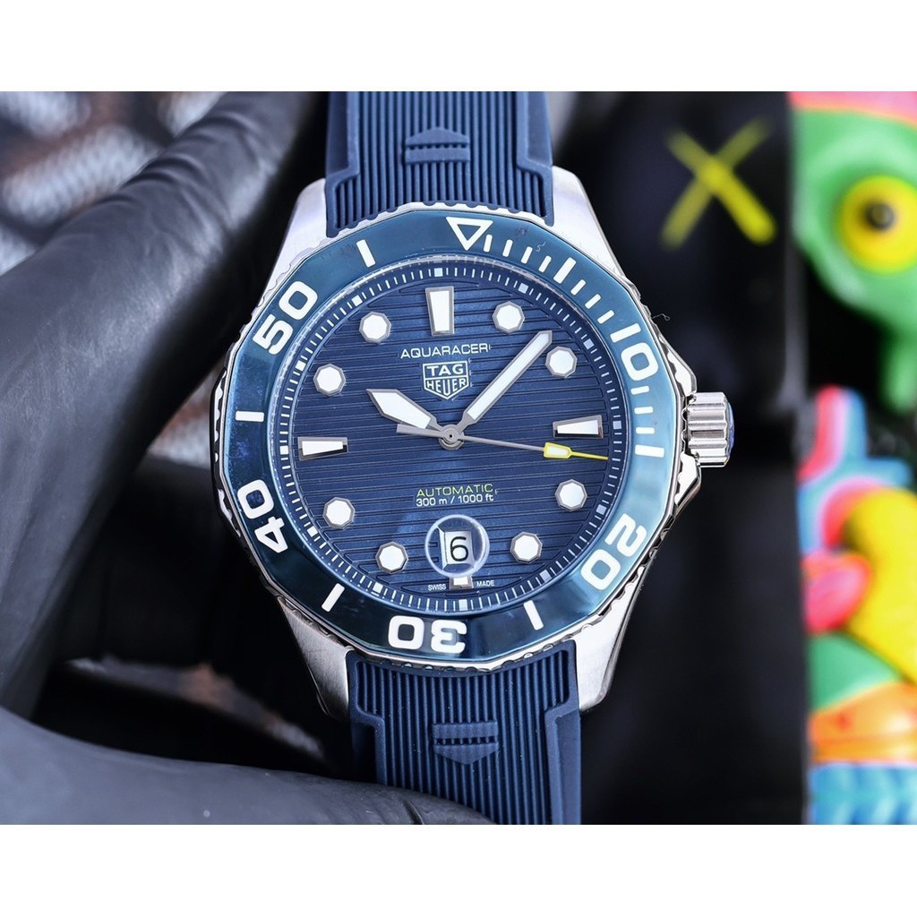 นาฬิกาผู้ชาย41mm TAG Heuer Aquaracer บรรยากาศหรูหราหน้าปัดสีน้ำเงิน jq1มีเสน่ห์ลึกนุ่มและเบาสายยางนา