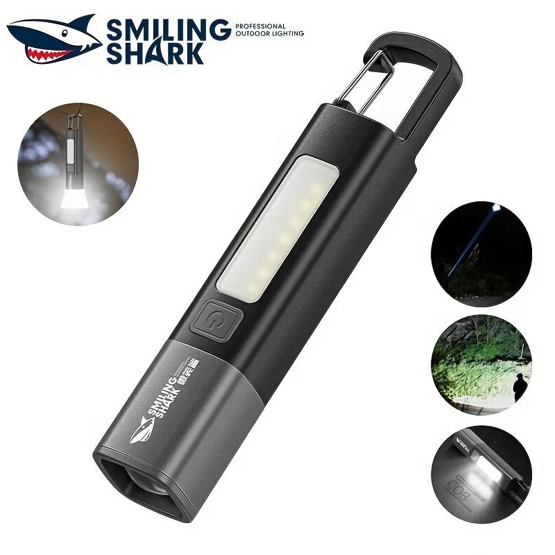 Smiling Shark ไฟฉาย LED แบบพกพา XPE ไฟฉายพร้อม COB Floodlight - Super Bright Zoomable 3 โหมด Type-C ชาร์จตะขอและโคมไฟเต็นท์