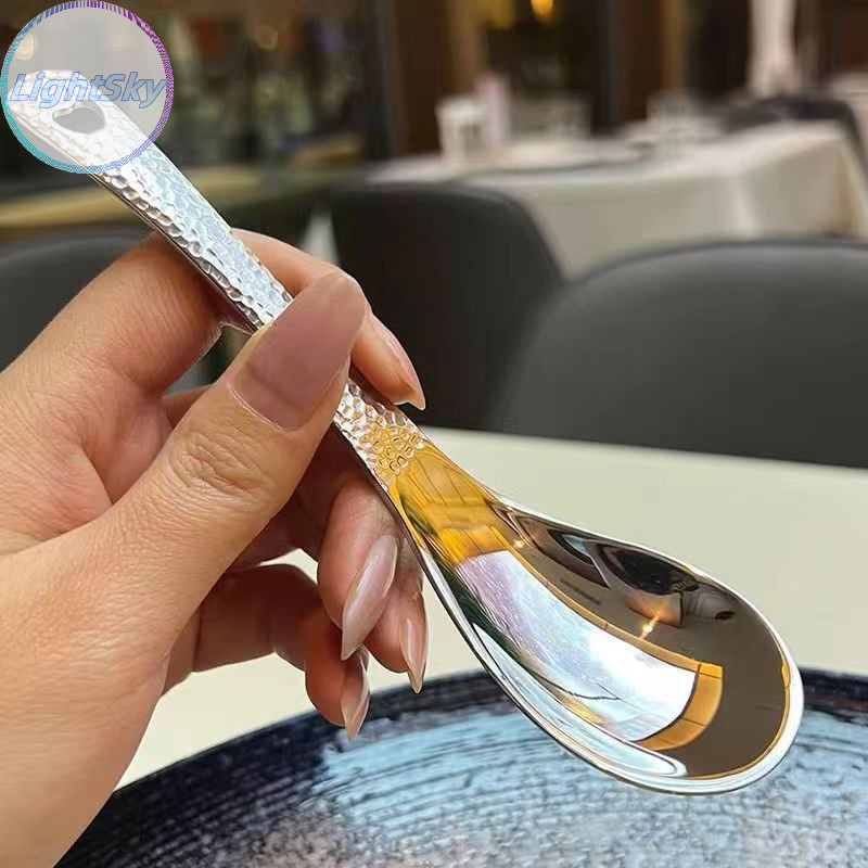 Lightsky ช้อนซุปสแตนเลสลึกขนาดใหญ่ความจุช้อนเงินกระจกขัด Flatware ซุปข้าว Home Kitchen Tableware TH