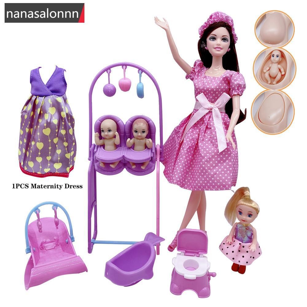 Nanasn| 11.5"/30เซนติเมตรล่าสุดแฟชั่นตั้งครรภ์ตุ๊กตาแม่และเด็กรวมกันแกว่งอุปกรณ์เสริมเด็กสาวของเล่น เจ2เค1