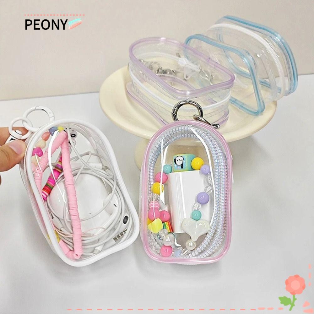 Peonypavilion กล่องเก็บสายเคเบิลข้อมูล 1 ชิ้น, กระเป๋าเก็บสายเคเบิลข้อมูลชุดหูฟังแบบพกพา, Round Outdoor Travel Multifunctional Organizer Box