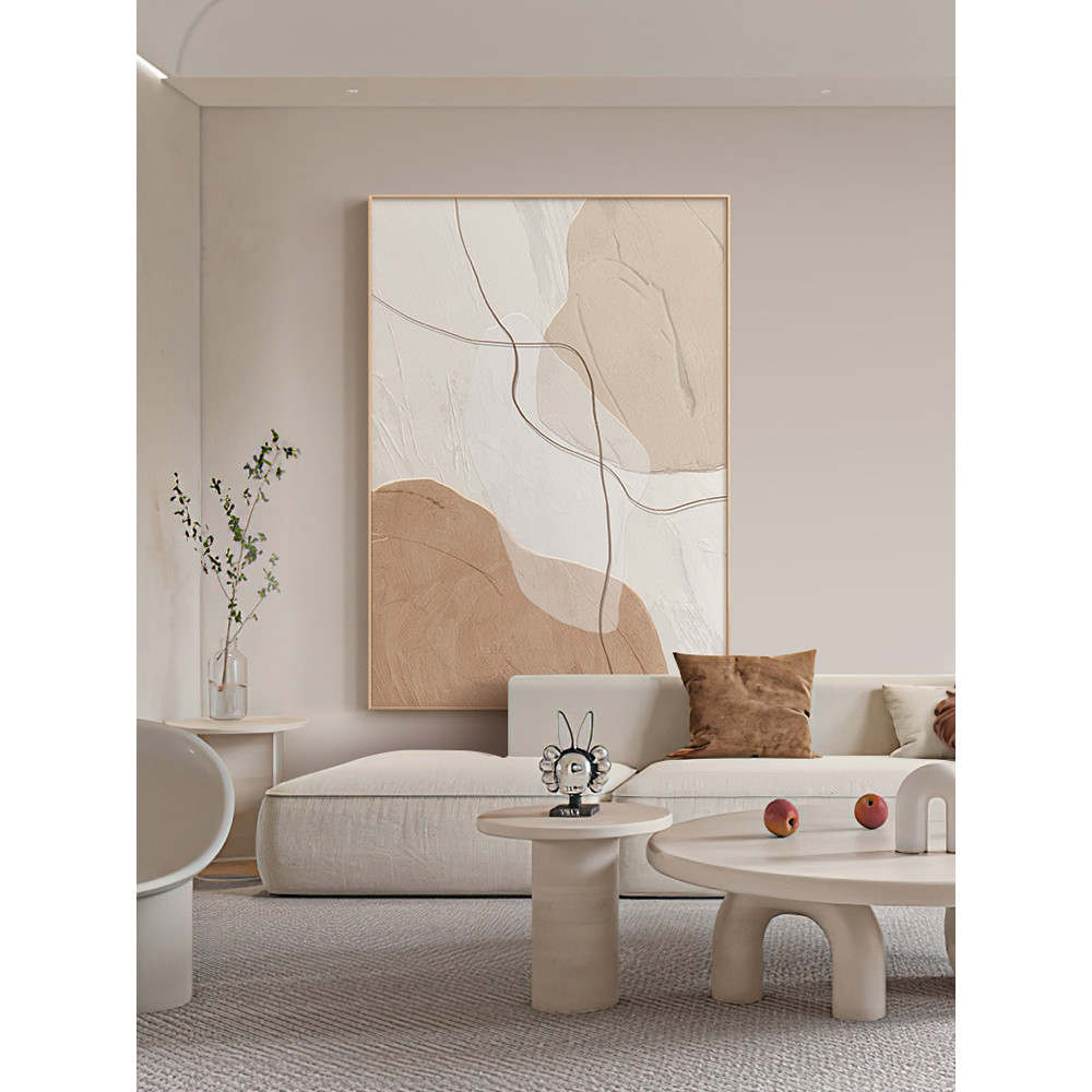 (พร้อมกรอบ) Nordic Morandi Minimalist Abstract Beige Line Art ภาพวาดผ้าใบพิมพ์ภาพ