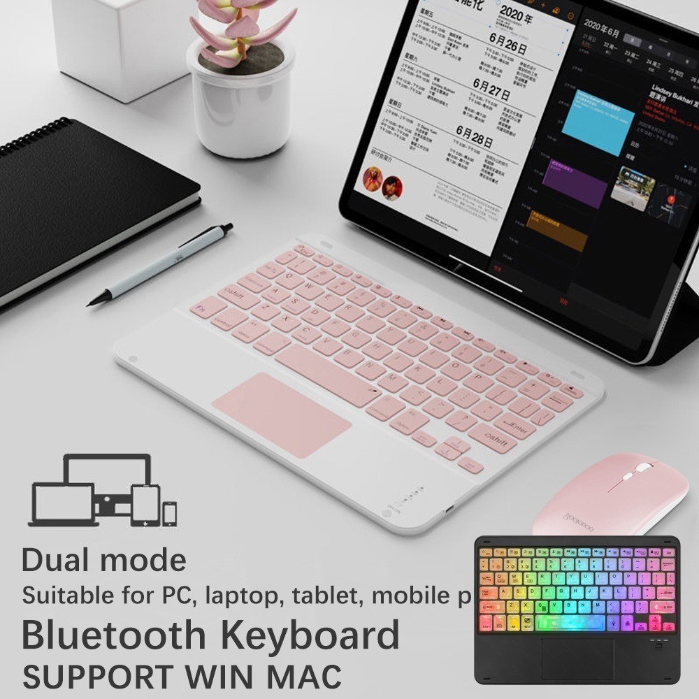 i pad Wireless Bluetooth keyboard with touchpad and mouse suitable for laptops tablets Android phone แป้นพิมพ์ภาษาไทย
