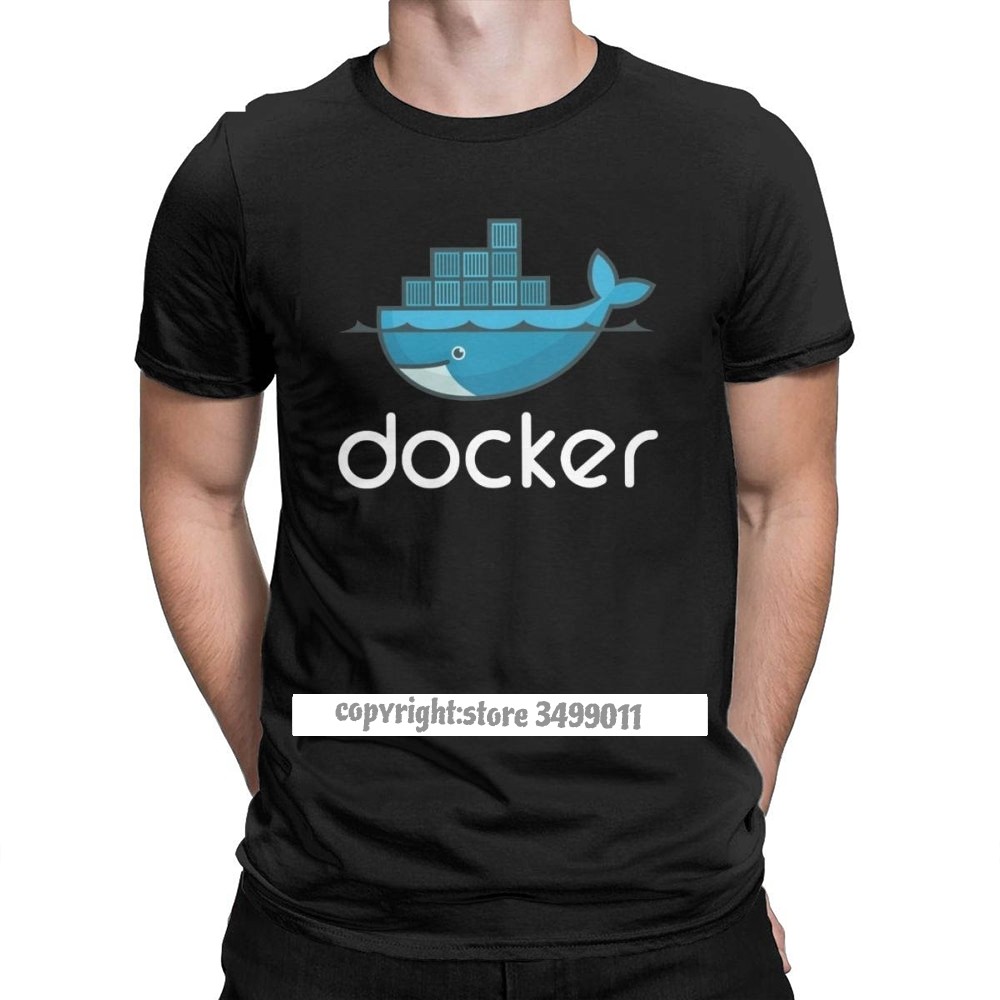 ผู้ชาย Docker โลโก้ Tops T เสื้อ Linux Javascript คอมพิวเตอร์ผ้าฝ้ายเสื้อผ้าตลกฟิตเนสรอบคอ Tees กราฟ